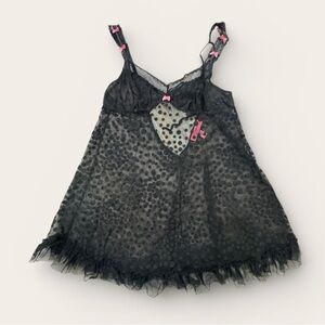 Betsey Johnson Black Sheer Polka Dot Chemise Lingerie Dress
